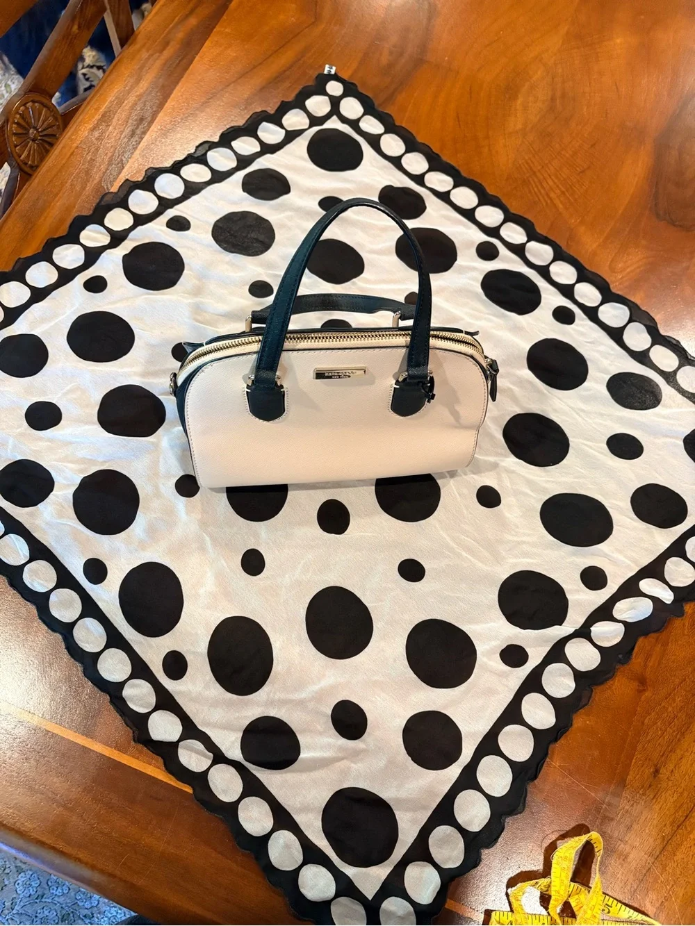 kate spade Pink and Black Dome Satchel with Scarf Accent